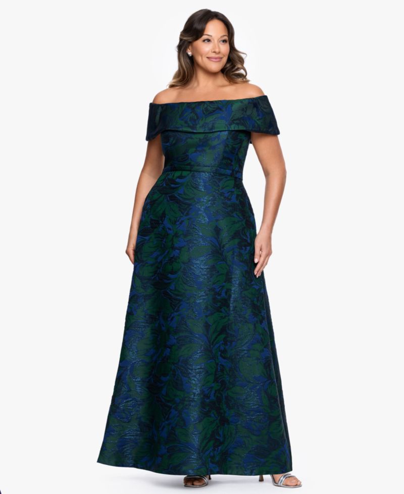 Petite Off-The-Shoulder Jacquard Ball Gown