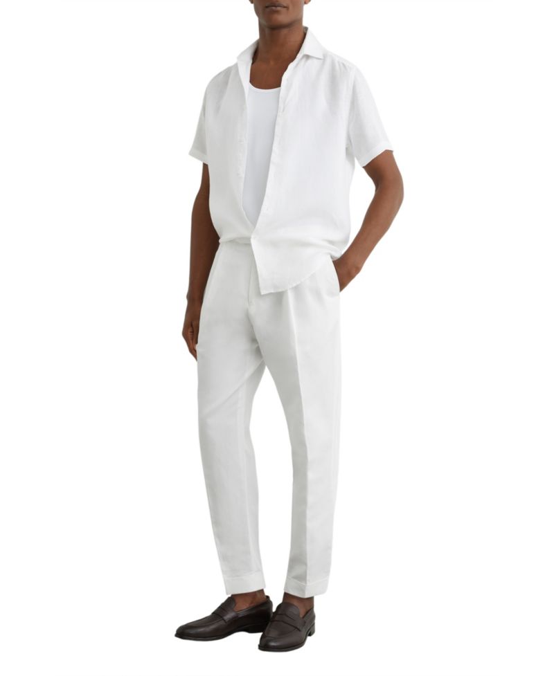 Men's Com Pleated Linen-Blend Tapered Trousers Pants