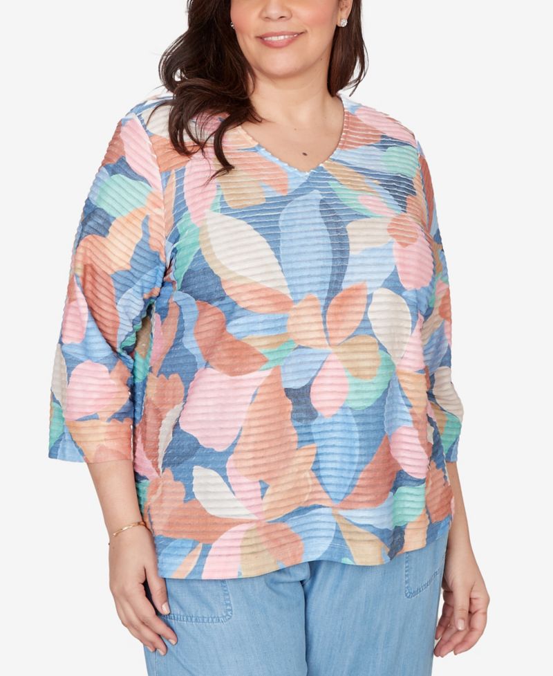 Plus Size Beachcomber Abstract Floral V-Neck Top