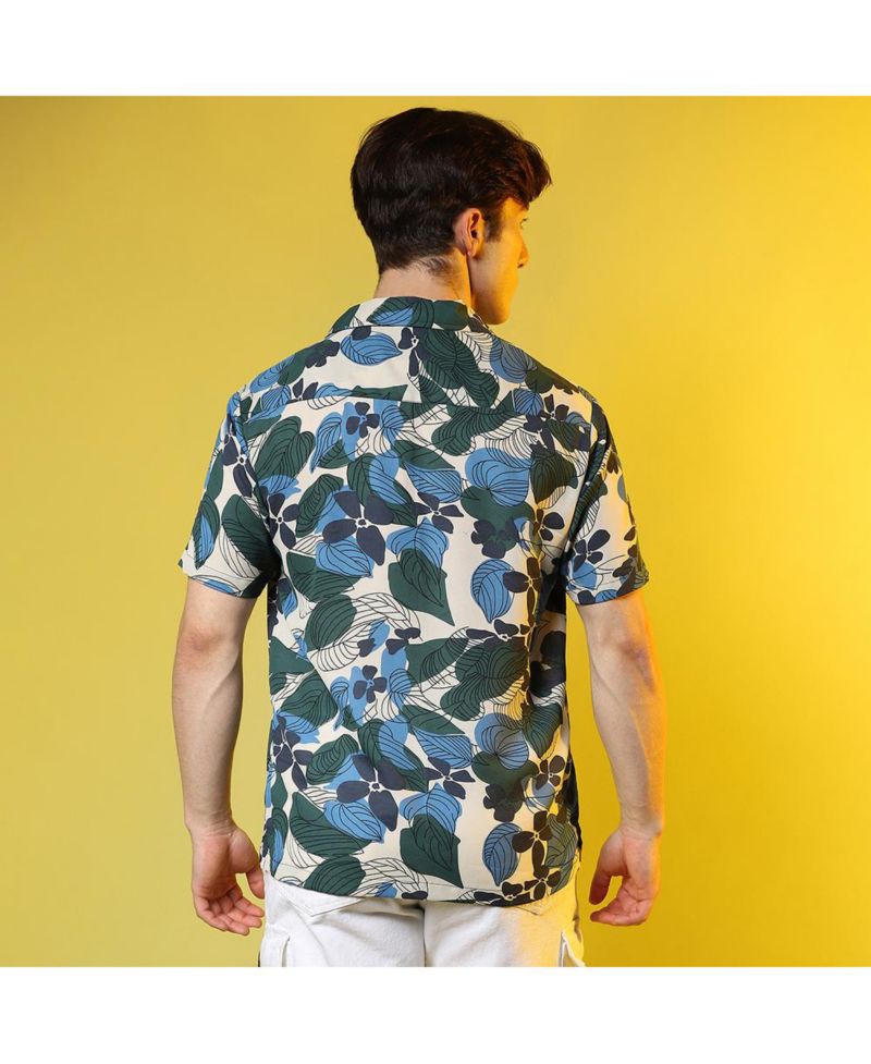 Men's Azure Blue & Forest Green Floral Abstract Shirt