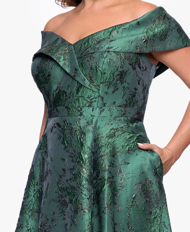 Petite Metallic Brocade Off-the-Shoulder Gown