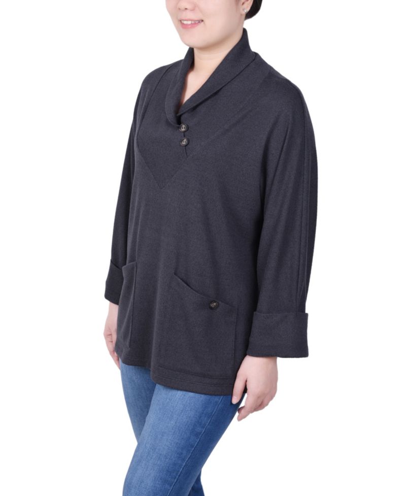 Petite Cuff Sleeve Shawl Collar Top