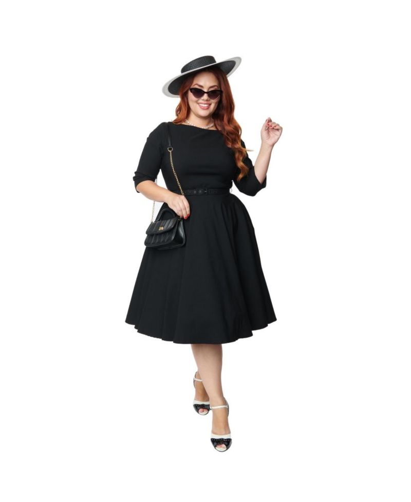 Plus Size Three Quarter Sleeve Belted Devon Swing Dress