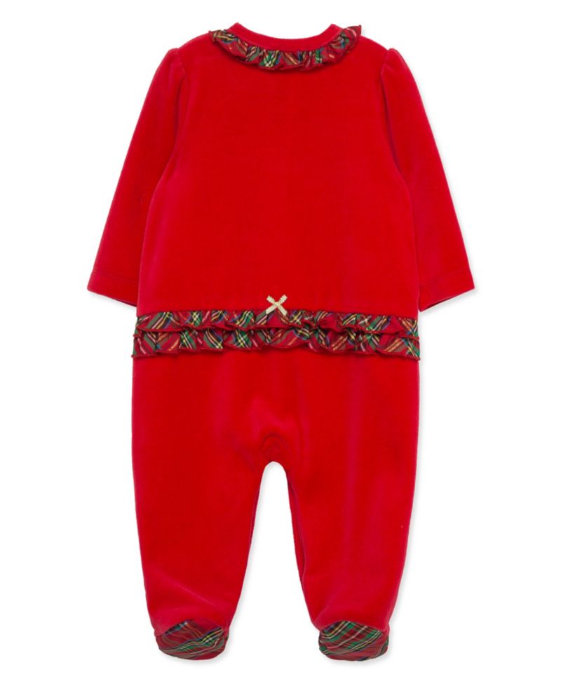 Baby Girls' Holly Plaid Embroidered Velour Footed Coveralls