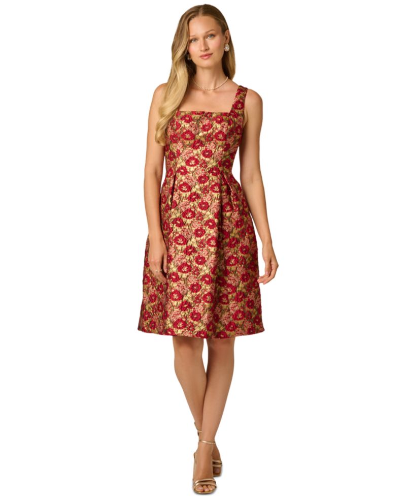 Women's Floral Jacquard Fit & Flare Short Dress