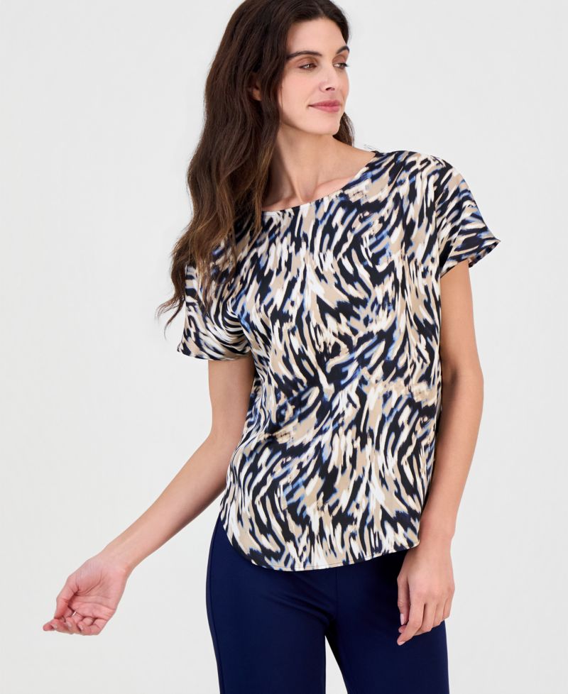 Women's Printed Boat-Neck Short-Sleeve Top