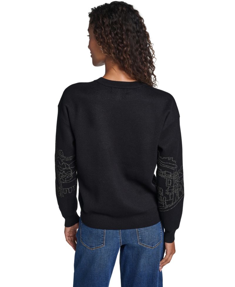Women's Paris Scene Embellished Fitted Crewneck Sweater