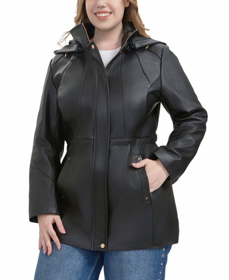 Plus Size Elena Leather Parka Coat