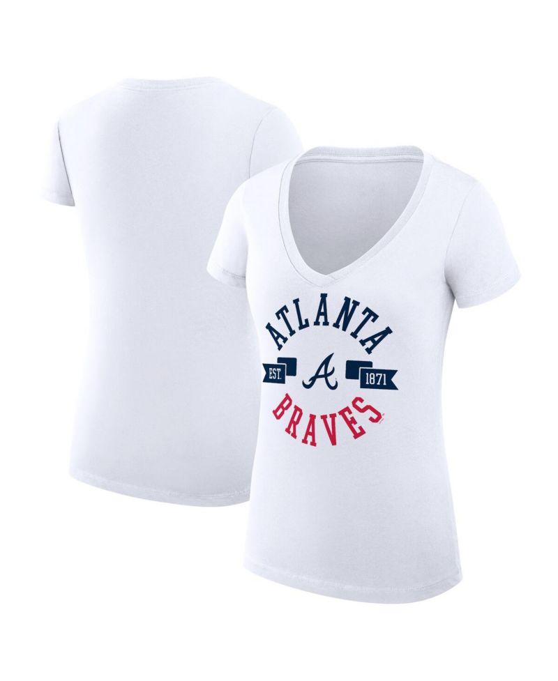 Women's White Atlanta Braves City Graphic V-Neck Fitted T-Shirt