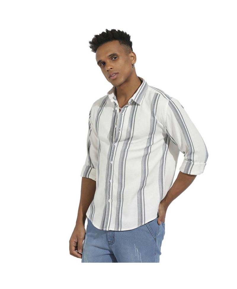 Men's White & Dark Grey Barcode Striped Shirt