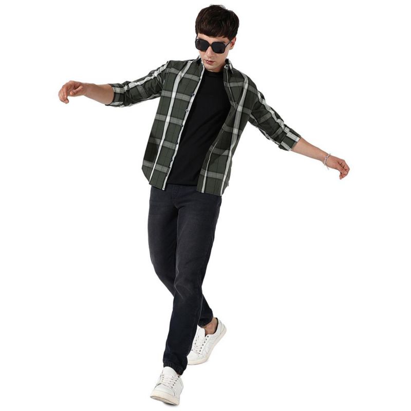 Men's Tartan Plaid Dark Green Shirt.