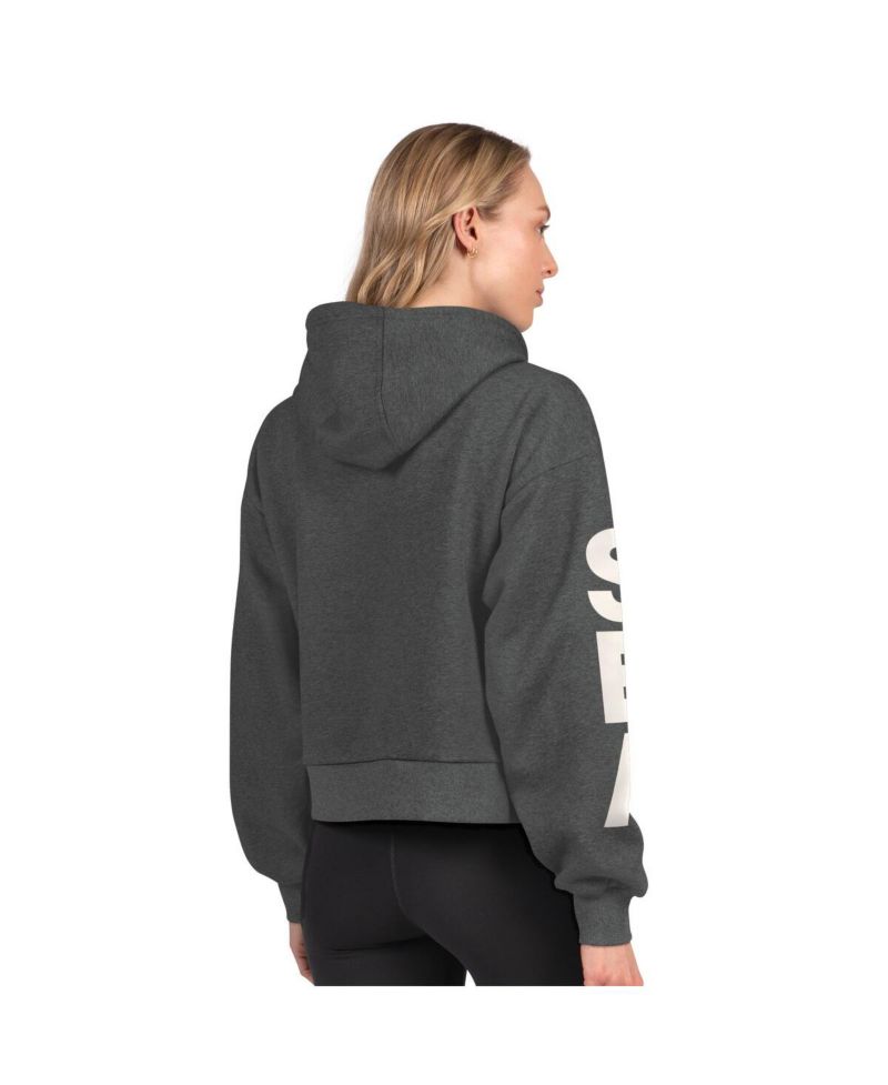 Women's Heather Charcoal Seattle Seahawks Star Player Cropped Fleece Pullover Hoodie