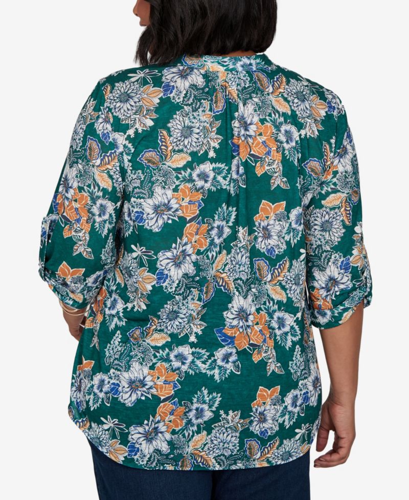 Plus Size Kensington Henley 3/4-Sleeve Floral Blouse