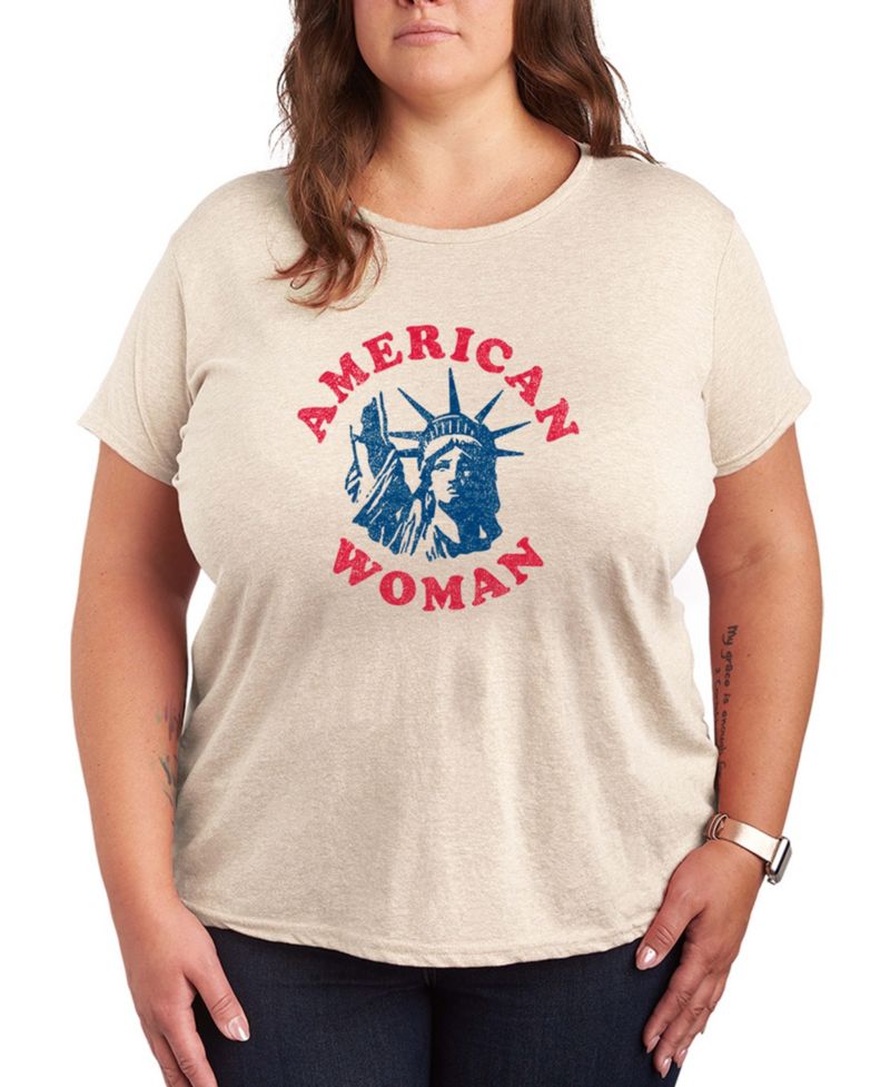 Plus Size Instant Message American Woman Statue Of Liberty Graphic Crewneck T-Shirt