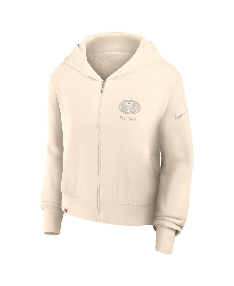 Women's Cream San Francisco 49ers Glory Cropped Full-Zip Hoodie