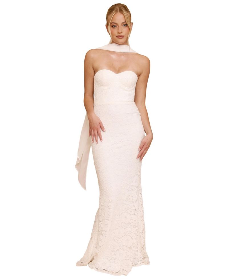 Women's Lace Bandeau Scarf Detail Maxi Dress