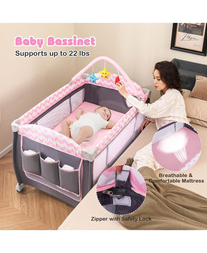 3 in 1 Baby Playard Infant Nursery Center w/ Zippered Door Mint