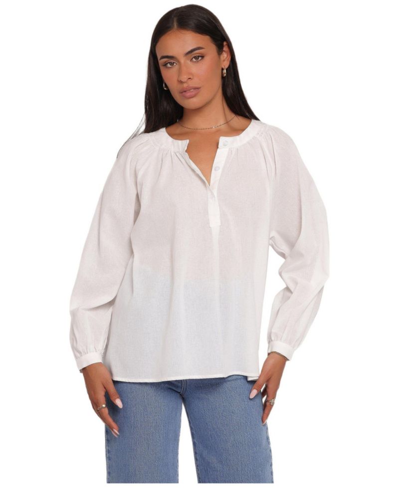 Women's Irisa Front Button-Down Long Sleeve Cotton Shirt