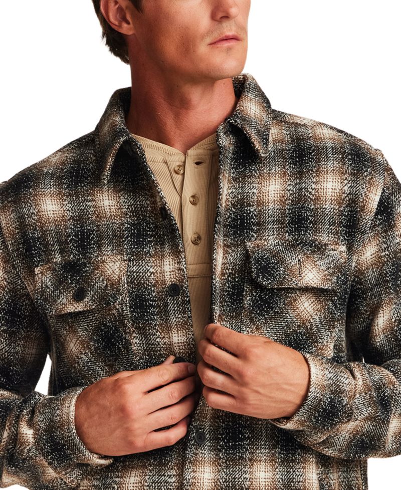 Men's Wool Blend Brushed Plaid Shirt Jacket