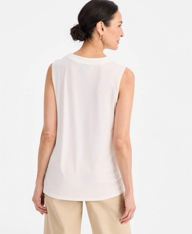 Petite Solid Lace-Up Sleeveless Top