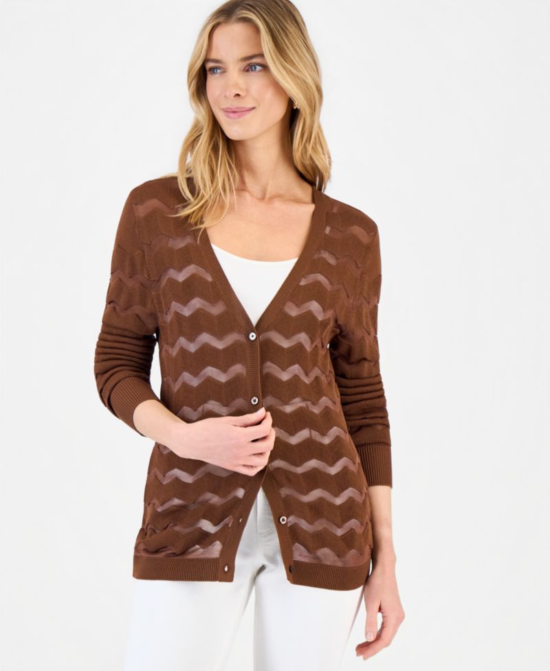 Women's Sheer Chevron Stripe Cardigan