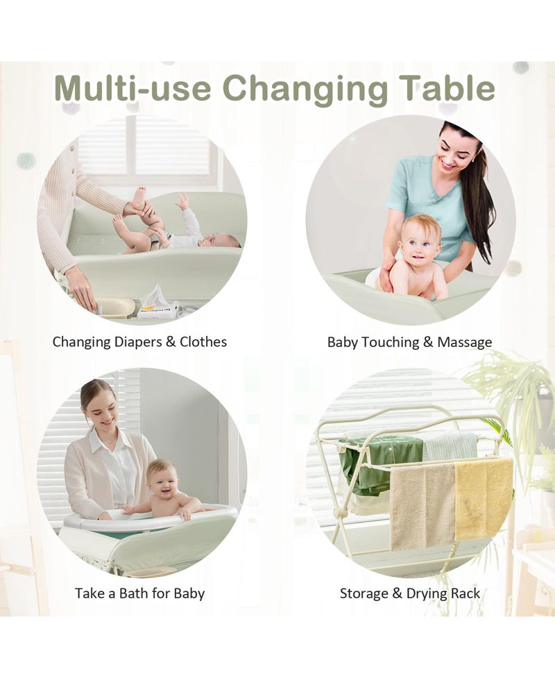 Portable Baby Changing Table with Water Basin and Rolling Wheels for Nursery