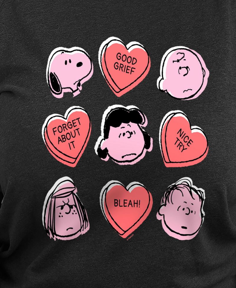 Plus Size Peanuts Valentines Day Candy Hearts Graphic Crew Neck Top