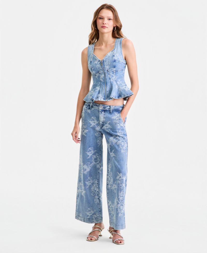 Women's Anika Sleeveless Printed Denim Peplum Top
