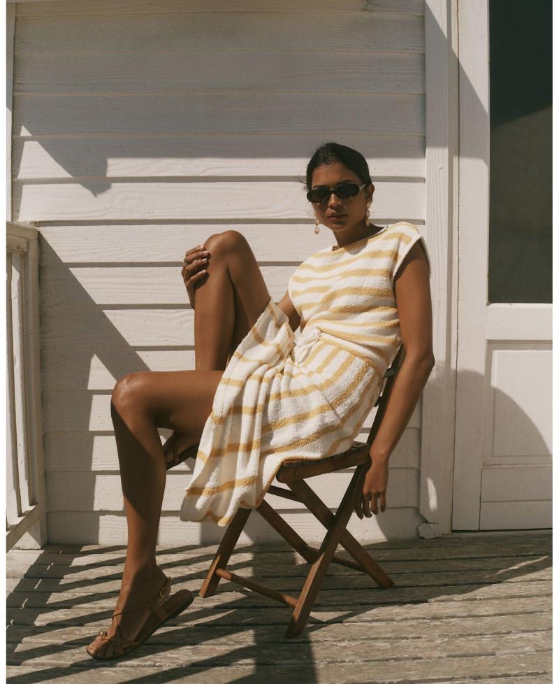 Women's Striped A-Line Midi Dress