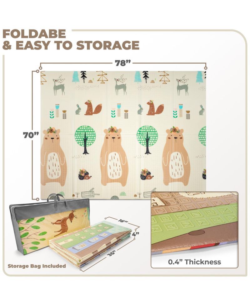(78" x 70") Foldable Play Mats with Travel Bag - for Babies, Toddlers, and Kids Playtime & Tummy Time