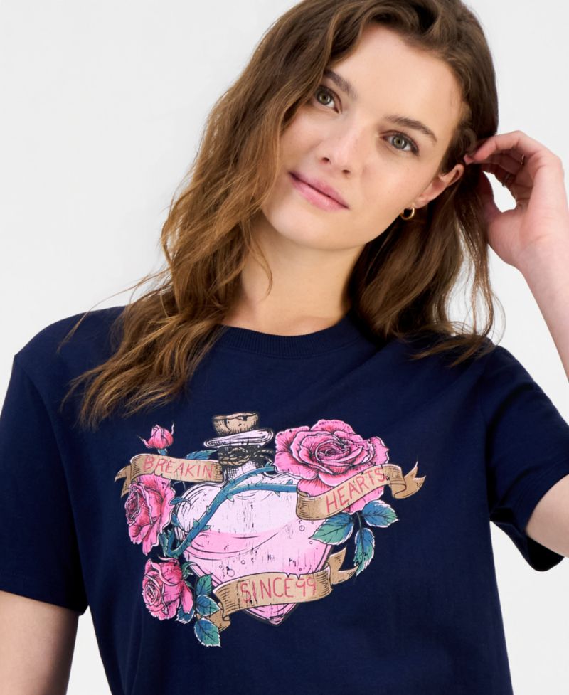 Juniors' Breaking Hearts Graphic-Print Tee
