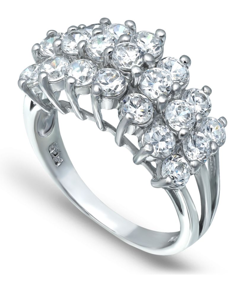 Cubic Zirconia Round Prong Set 3 Row Ring