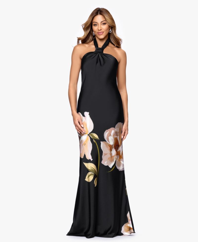Women's Printed Halter Neck Gown