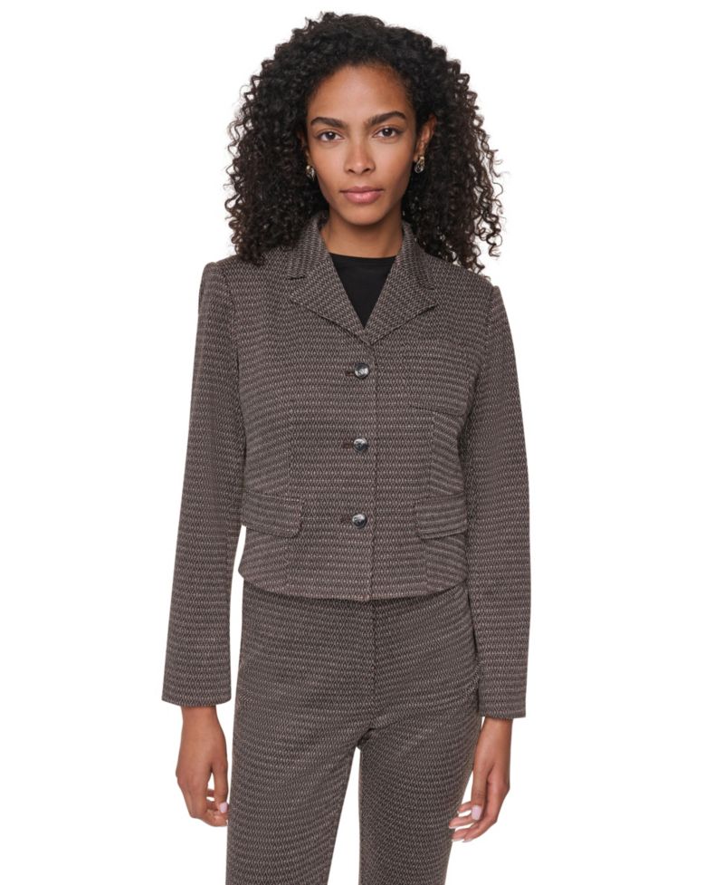 Petite Knit Diamond Jacquard Cropped Blazer
