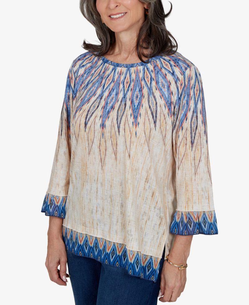 Women's Retro-Print Crewneck 3/4-Sleeve Top