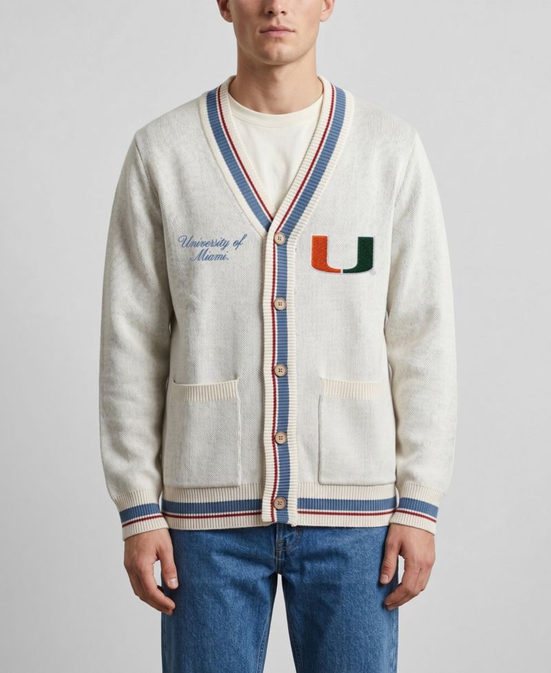 Men's and Women's Natural Miami Hurricanes Americana Striped Full-Button Cardigan