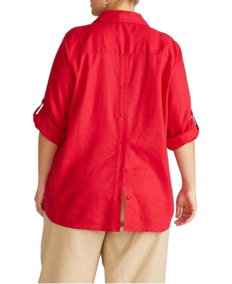 Plus Size Button Back Stretch Cupro Polo Shirt