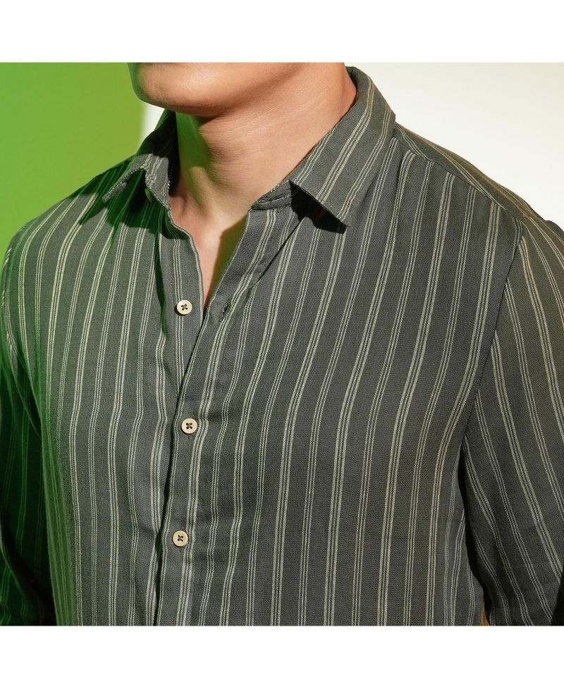 Men's Moss Green Halo Striped Shirt