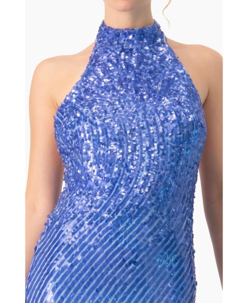 Women's Halter Paillette Sequin Midi Dress With Open-Back