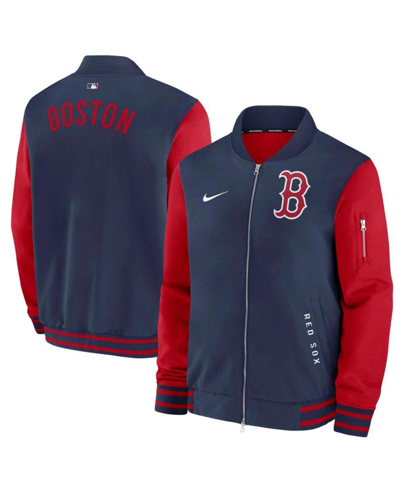 Men's Navy/Red Boston Red Sox Authentic Collection Dugout Full-Zip Bomber Jacket