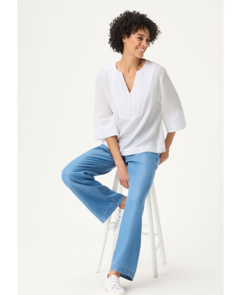 Women's Embroidered Waffle Tunic Blouse