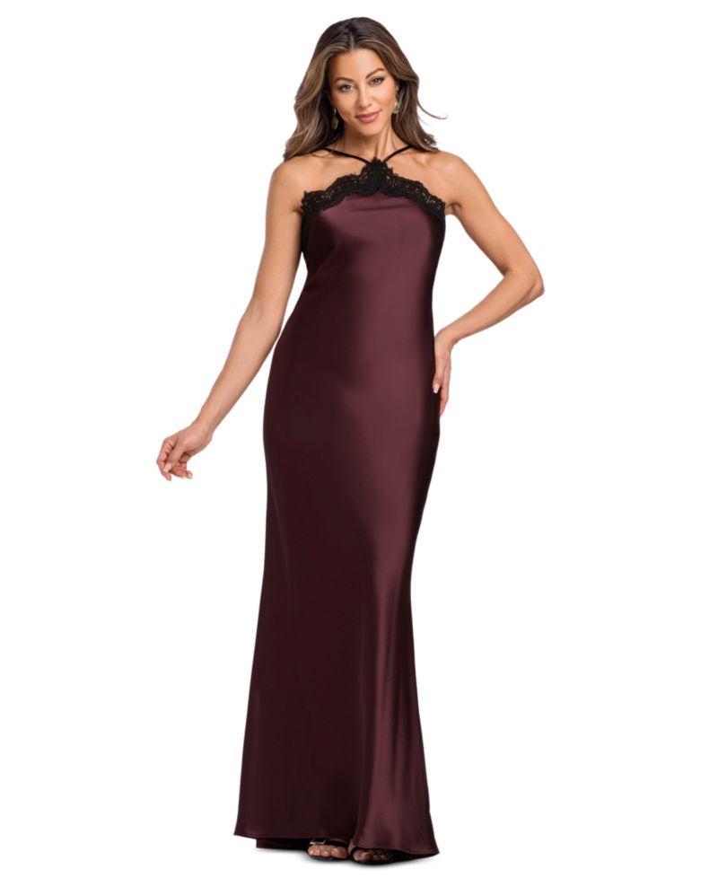 Women's Satin Lace Combination Halter Gown