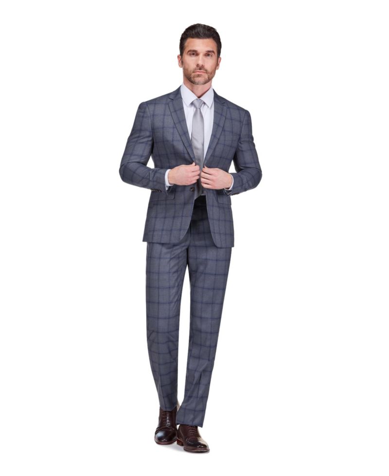 Men's Slim Fit 2-Piece Performance Stretch Plaid Suit