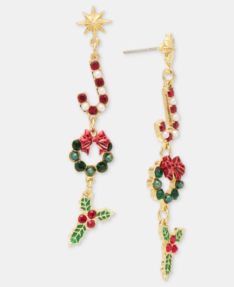 Crystal & Imitation Pearl Candy Cane Linear Drop Earrings