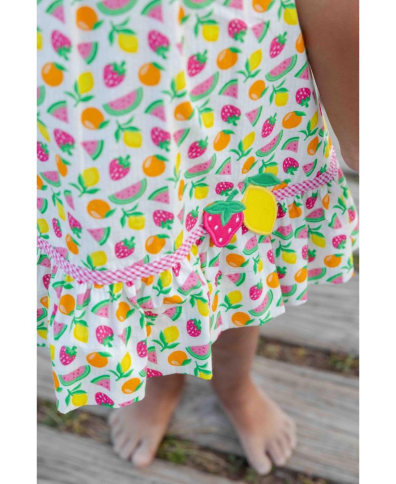 Little Girls Printed Seersucker Dress with Fruit