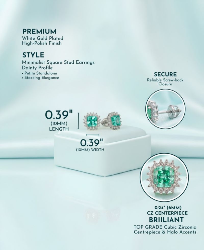 Classy Halo Square Stud Earrings