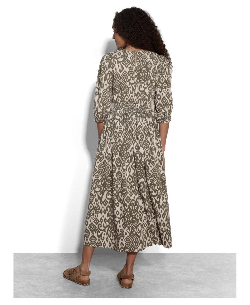 Women's Tapestry Ikat Midi V-Neck 3/4 Sleeve Dress