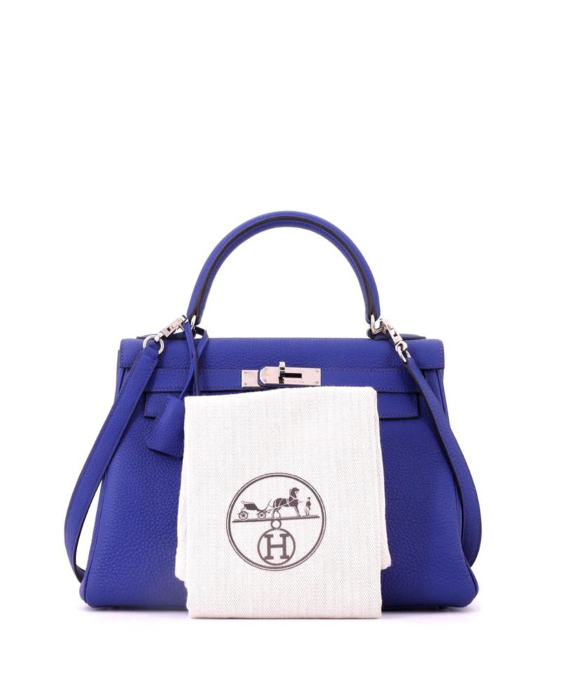 Kelly 28 Handbag Blue Togo with Palladium Hardware