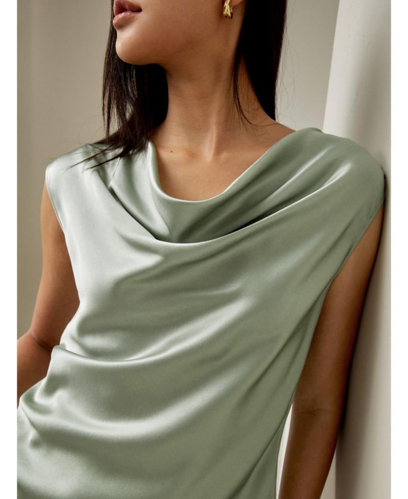 Women's Silk Charmeuse Cowl Neck Regular Fit Top