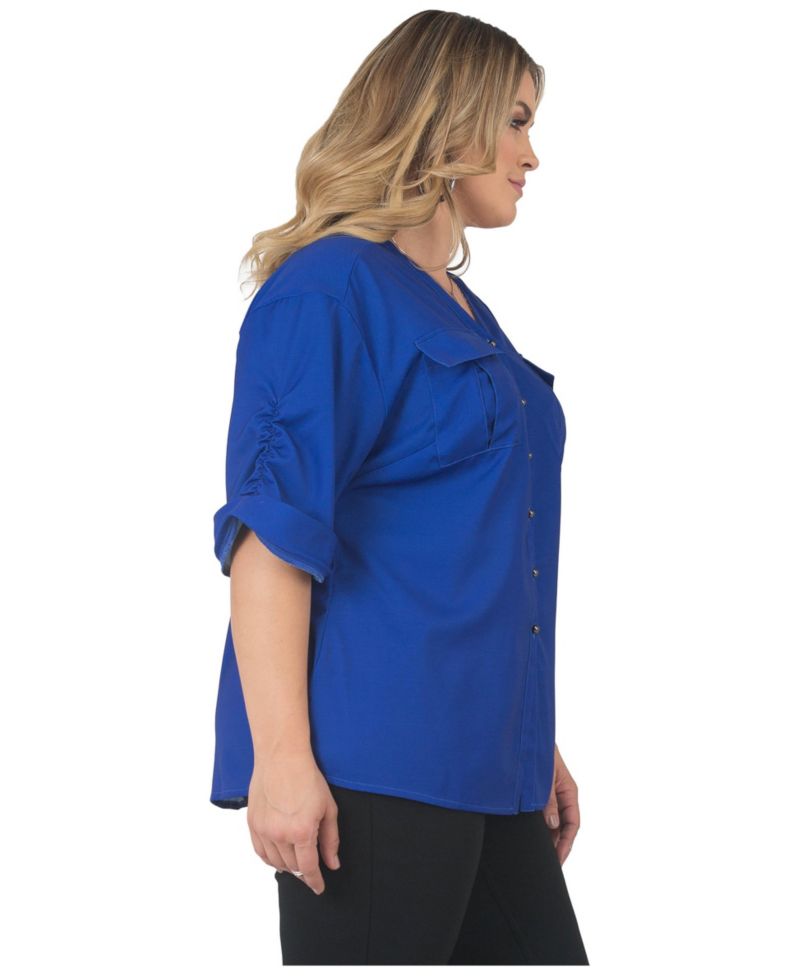 Plus Size Button-Down Roll-Up Sleeves Shirt